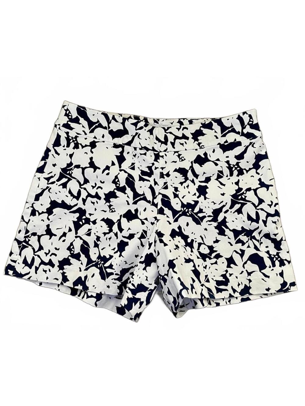 Margaret M Navy & White Floral Slimming Shorts Medium NWOT